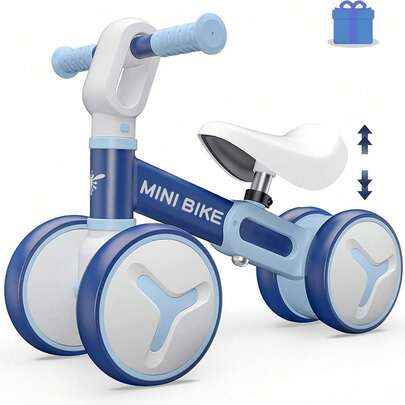 1-3 Years Old Baby Balance Bike, Adjustable Seat Infant Riding Toy, 4-Wheel Pedal-Free Bicycle, Baby's First Bike, Birthday/Christmas Gift