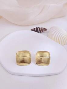 6/4/3/1对不锈钢几何方形条纹耳钉婚礼条纹圆形纽扣耳环简约设计防水防褪色金色椭圆形耳环欧美ins风女士春季首饰 - 彩色 - 查看 16