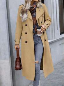 Magic Mia Women's Long Winter Trench Coat - Classic Double-Breasted Long Lapel Design | Timeless Fall Winter Outerwear For Office, Casual & Daily Versatile Style - 卡其色 - 查看 1