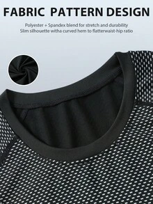 1pc Men's Compression Fitness Shirt - 3D Muscle Support Moisture Wicking Sports Top, Breathable High Elasticity Performance T-Shirt Suitable For Gym, Running And Casual Wear, Long Sleeve With Printed Design - Black - View 4