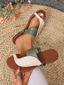 女士平底凉鞋，趾环设计套脚凉鞋，露趾夏季休闲鞋 - 彩色 - 查看 14