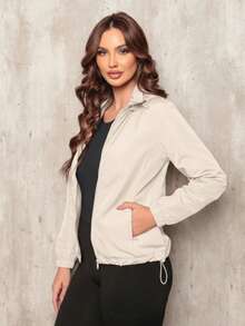 Women's Plain Windbreaker Jacket, Waterproof, Cold Weather, Dry Fit Windbreaker Blouse, Water Resistant, Lined Hood - Kem - Xem 3