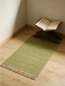1 pieza Elegante alfombra de oración con diseño floral - Franela suave, lavable a máquina, alfombra de confort rectangular con diseño de mezquita iluminada en dorado para interiores - Verde - Ver 4