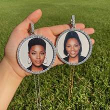 Men's Customized Hip Hop Photo Necklace - Large Solid Frame, Synthetic , Personalized Photo Pendant, April Birthstone Options, Daily Street Fashion Jewelry, Hip Hop Necklace, Shiny Frame Design. - Multicolor - View 6