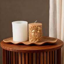 [Geometric Cylinder Theme]-3D Relief Sun Moon Face Cylinder Candle Silicone Mold Moon Flower Pattern Pillar Epoxy Resin Aroma Plaster Candle Making Tool-Aesthetic Candle Mold-DIY Aromatherapy Plaster Mold - A-White - View 3