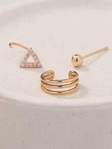 3 piezas Pendientes de aro triangulares de cobre para mujer - Amarillo Oro - Ver 3