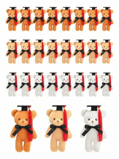 5pcs Cute Doctor Hat Teddy Bear Graduation Bouquet Gift Plush Keychain Pendant, Suitable For Graduation Party/Graduation Gift DIY Decor, Backpack Keychain Decor, Christmas, Children's Party Favors, Children's Gifts, Teddy Bear