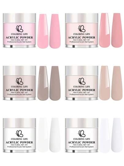Conjunto de Pó Acrílico com 6 Cores, 6 Peças Conjunto de Pó Acrílico, Design de Arte de Unhas DIY, Branco, Rosa, Nude, Escultura de Unhas 3D Francesas, Presente para Mulheres, Sem Necessidade de Lâmpada de Unhas