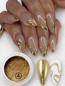 6pcs/Set Metallic Chrome Nail Powder, Shiny Nail Powder, Fashion/Silver/Gold/White Champagne, 6 Colors Magic Mirror Nail Powder Set, Nail Art Decorations, Nail Salon Supplies - 彩色 - 查看 8