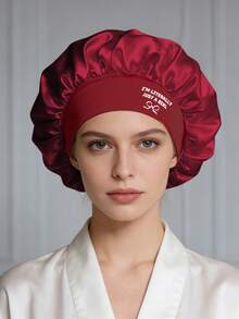 1pc Fashionable Wide-Brim Elastic Women's Sleep Cap, Comfortable Everyday Wear Hair Cover - Red - View 16