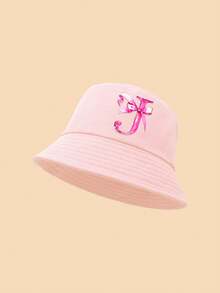 1顶蝴蝶结字母印花儿童渔夫帽，时尚百搭，适合女孩返校、日常佩戴、防晒、节日礼物 - 粉色 - 查看 33