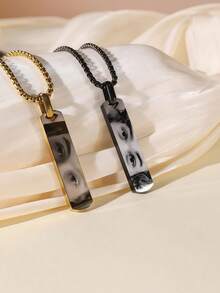 1pc Personalized Glasses Pendant Necklace, Customized Eye Photo Engraved Bar Necklace, Stainless Steel Bar Necklace, "Eyes Love You", Engrave Your Eye Photo, Gift For Her, Mother's Day, Christmas - Custom-carved Eye Necklace - View 4