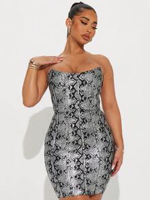 Women's Spring & Summer Mini Metallic Gray/Silver Print Bodycon Bandage Dress For Valentines' , Dancing Club , Cocktail , Special Occasion Party - Silver - View 1