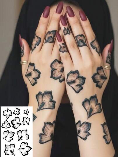 1 Piece Of Y2k Fashion Floral Decorative Temporary Tattoo For Hands, Waterproof, Sweatproof, Washable, Suitable For Girls, Can Last 3-7 Days