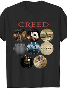Men's Creed Band Album Art Graphic T-Shirt - Creed Logo & Song Lyrics Print, Short Sleeve Casual Round Neck Tee For Concerts, Fans, Music Merchandise (Machine Washable) - Creed Album Artwork With Iconic Album Covers & Album Titles, Black Band Tee For Creed Fans, Unisex Fit, Iconic Album Artwork With Album Titles & Song Lyrics, Relaxed Fit For Men & Women, Creed Band Merchandise, PLUS SIZE - 黑色 - 查看 6