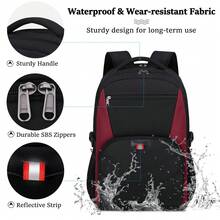 NEWHEY Laptop Backpack 17.3 Inch TSA Friendly Travel Carry On Backpack 17 Inch Waterproof College Business School Backpack Computer Bookbag With USB Charging Hole, Black & Red - Multicolor - View 4