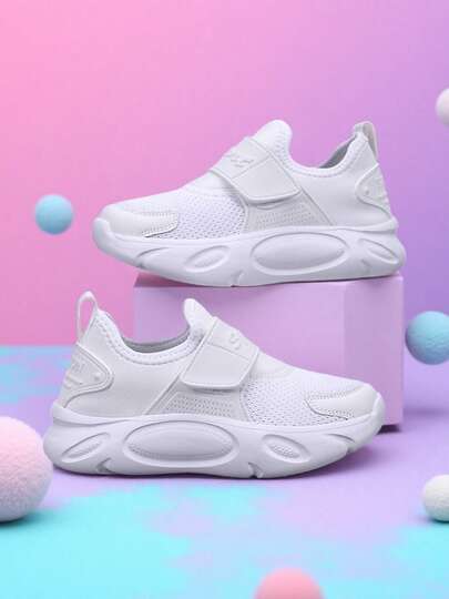 儿童纯色套脚轻便透气鞋，防滑耐磨鞋底，可调节宽魔术贴，方便穿脱，适合日常穿着、运动、跑步、上学、学生运动鞋