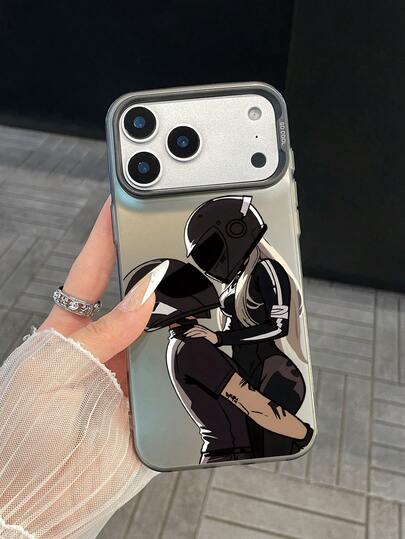 Husă de telefon neagră cu imprimeu anime cu motociclete, cool și romantică, potrivită pentru întâlniri/fani anime/entuziaști ai motocicletelor, pentru uz zilnic sau ca și cadouri, cu protecție pentru lentila camerei, husă de telefon gri cu margine moale și transparentă gri, husă de telefon rigidă, durabilă, de înaltă calitate, cu acoperire completă, compatibilă cu și Galaxy