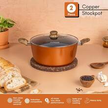 Copper Non Stick Induction Stock Pot 32cm 9.5Qt Deep Casserole Cooking Pot With Glass Lid For Pasta Meat Soup Easy Clean Kitchen Cookware - Copper - View 10