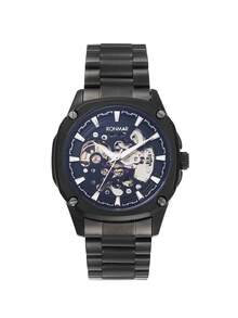 RONMAR 1pc Men's Automatic Hollow Mechanical Watch, Waterproof Luminous Stainless Steel Band, Business Casual Polygon Design Watch, Suitable For Daily, Office, Gift, Student, University - Black - View 7