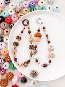 10颗豹纹毛绒布包裹大孔珠子，隔珠，适用于DIY手机挂绳、笔珠，秋冬季 - 豹紋款 - 查看 5