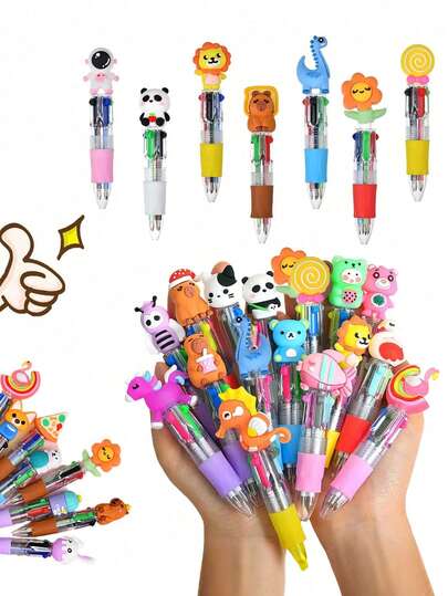 20pcs/Set Cute Cartoon Multi-Color Mini Pens, Cartoon Animal Series, Adorable And Interesting Shapes, Various Colors Available, Suitable As Baby Shower Gifts, Birthday Gifts, Office & School Supplies, Unisex