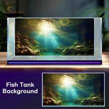 阳光明媚的深潭,鱼缸背景画,水族箱背景贴纸,爬行动物缸背景装饰,两侧嶙峋的峭壁,附着的海藻和苔藓散发出湿润的绿色,光影交错,将家里的鱼缸变成一个微缩的深潭圣地,水族箱背景装饰,适用于水族箱、两栖动物和爬行动物栖息地装饰,鱼缸/水族箱/爬行动物缸配件 - A - 查看 7