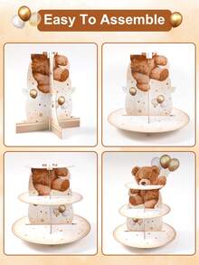一套气球熊纸杯蛋糕架，婴儿派对蛋糕架，泰迪熊派对甜点蛋糕展示架，泰迪熊生日派对装饰，婴儿派对装饰，性别揭晓派对装饰，婴儿派对餐桌中心装饰，婴儿派对用品，一周岁生日装饰，婴儿派对礼物，派对小礼品 - 棕色小熊 - 查看 10
