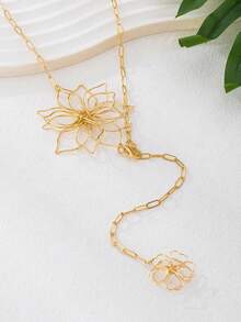 1pc Versatile Hollow Flower Waist Chain, Metal Wire Flower Tassel Design, Vacation Style Women's Waist Chain, Suitable For Beach, Seaside, Casual Holiday, Honeymoon Wear - Yellow Gold - View 4