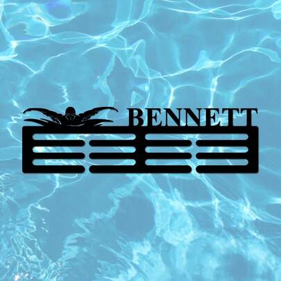 1 pieza Soporte personalizado para medallas de natación, estantería para exhibir medallas de natación con diseño de mariposa, perchero de 12 niveles para medallas y cintas, para colgar medallas y cintas, soporte de exhibición de premios de natación, decoración de pared para dormitorio, decoración con nombre personalizado, suministros de premios personalizados