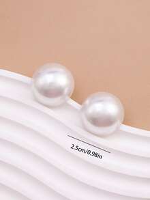 1 Pair Minimalist Faux Pearl Stud Earrings, Suitable For Daily Wear - White - View 5