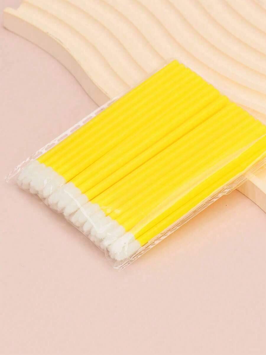 50pcs Yellow Multi-Purpose Disposable Makeup Brushes - Mascara Wands, Lip Brushes, Eyeshadow Applicators, Makeup Beauty Tools - Multicolor - View 1