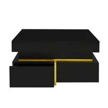 Coffee Table, High-Gloss Lacquered Living Room Table, Side Table With Drawers And Gold Details - Black - View 8