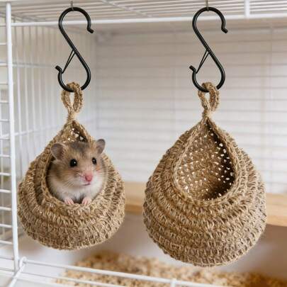 1pc Spring/Summer Woven Hammock Style Small Pet Bed, With Fixed Hooks, Breathable & Comfortable, Suitable For Hamsters, Guinea Pigs, Ferrets, Squirrels And Other Small Pets, All Seasons