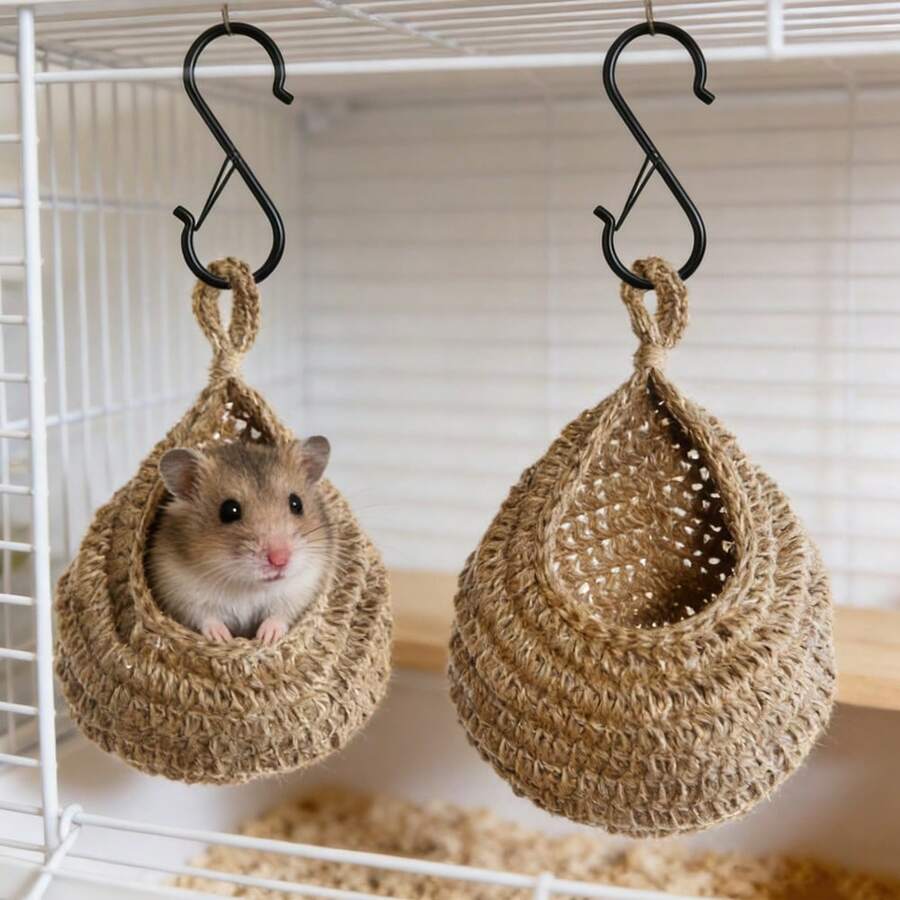 1pc Spring/Summer Woven Hammock Style Small Pet Bed, With Fixed Hooks, Breathable & Comfortable, Suitable For Hamsters, Guinea Pigs, Ferrets, Squirrels And Other Small Pets, All Seasons