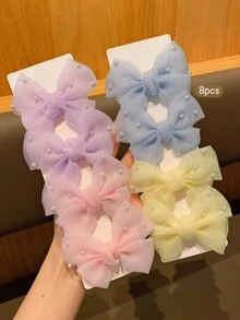 8pcs Assorted Color Sweet Style Hair Clips, Suitable For Everyday Use - Multicolor - View 8