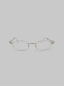 DareSee 1pc Fashionable Small Frame Oval Rhinestone Decor 9-Carat Women's Indoor Computer Reading Outdoor Versatile Decorative Clear Lens Glasses Music Fest - Clear - View 1