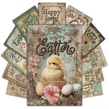 12 piezas Tarjetas postales vintage de Pascua con conejitos y huevos felices, pequeños carteles retro de vacaciones para decoración del hogar y dormitorio, kit de collage de pared de Pascua, tarjetas decorativas de primavera para coleccionar y regalar - Pascua de Resurrección - Ver 1