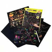 Zestaw narzędzi do malowania metodą Scratch Art, żywe, kreatywne dekoracje do domu DIY, idealny prezent dla miłośników rękodzieła, wysokiej jakości materiały, prezent artystyczny | Kartki dekoracyjne | Kolorowy papier do scrapbookingu - Wielokolorowe - Zobacz 7