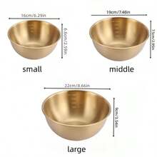 1/3pcs Stainless Steel Mixing Bowl, Dough Bowl, Salad Bowl, Cooking Utensils - Golden Salad Bowl - View 6