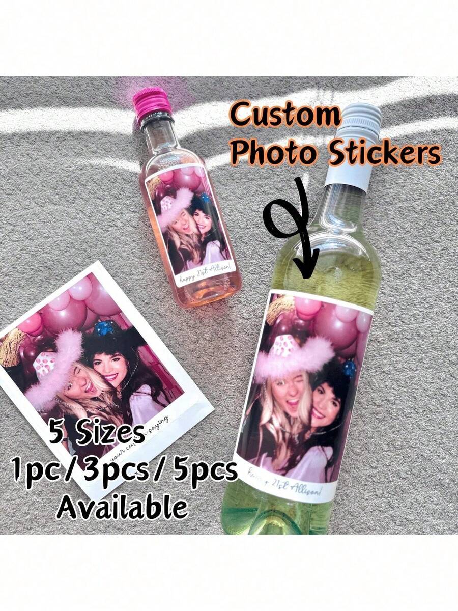 Adesivi fotografici personalizzati, regali di etichette per vino e champagne, etichette fotografiche personalizzate, regali per il 21° compleanno, adatti per compleanni, damigelle, anniversari, varie feste, fidanzamenti, regali di coppia - Multicolore - Visualizzare 1