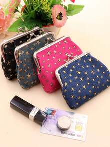 1个牛仔帆布烫金零钱包，开口红色信封硬币袋，女孩手提小包，布艺零钱包 - 彩色 - 查看 3