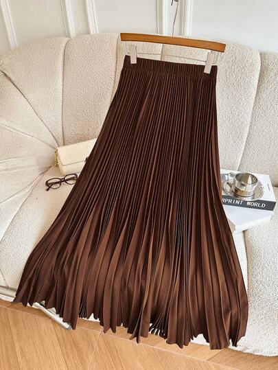 女士纯色百褶裙，优雅休闲百褶裙，适合日常、各种场合、办公室、约会、旅行，四季皆宜。