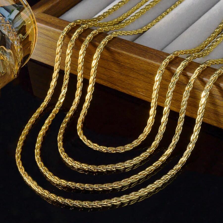 1pc Fashion Classic 14k Gold-Plated Shiny Woven Chain Necklace For Women - Gold - View 1