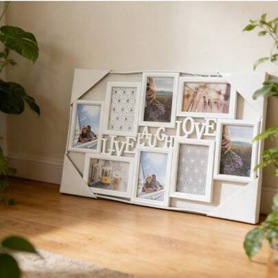 8-In-1 Combination Decorative Photo Frame / Black & White Random Photo Wall / Plastic Material LIVE Letter Wall Art Frame