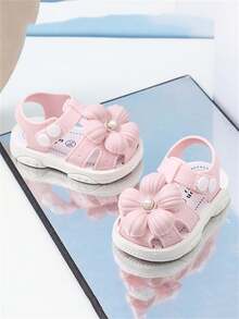 1双粉色碎花儿童/婴儿/幼儿户外凉鞋，沙滩鞋，雨鞋，软底防滑，魔术贴搭扣，时尚纯色可爱露趾凉鞋，透气速干，适合春夏、海滩、户外玩耍 - 粉色 - 查看 2