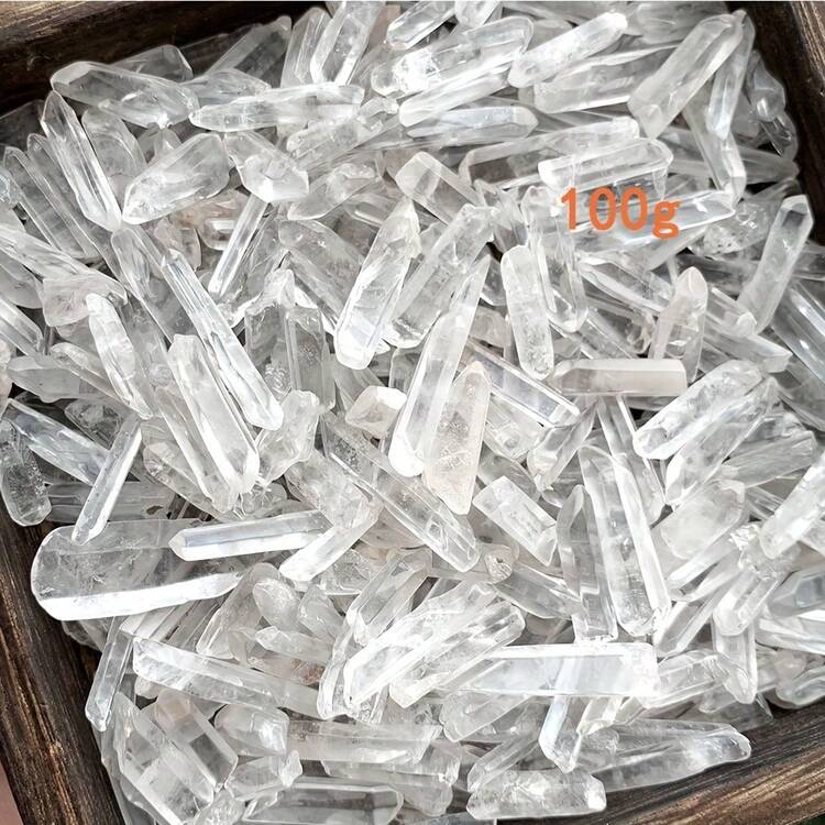100克袋装细小火柴棍状原石英晶体尖，散装天然小透明石英尖，用于疗愈、冥想、灵气、脉轮平衡、DIY工艺品和珠宝制作 - 彩色 - 查看 3
