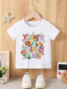 Disney Baby Boy T-Shirt, Printed With Toy Story Letter And Cartoon Patterns, Made Of Breathable, Soft And Comfortable Fabric. A Spring/Summer Style Crew Neck T-Shirt, Perfect For Everyday Wear And Outings, And Also Makes A Great Gift For A Baby. - 白色 - 查看 2
