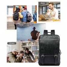 Leather Backpack Fits 15.6 Inch Laptop Vintage Backpack Waterproof Flap Bookbag For Men Leather Travel Backpack For Men Casual Knapsack Black - 黑2 - 查看 8