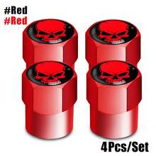 Tapa de vástago de válvula de neumático con logotipo de calavera de aleación de aluminio, tapas de válvula de aire de vástago de rueda de neumático para automóviles, 4 piezas por juego 8EM6 - Rojo-Negro-Blanco - Ver 14